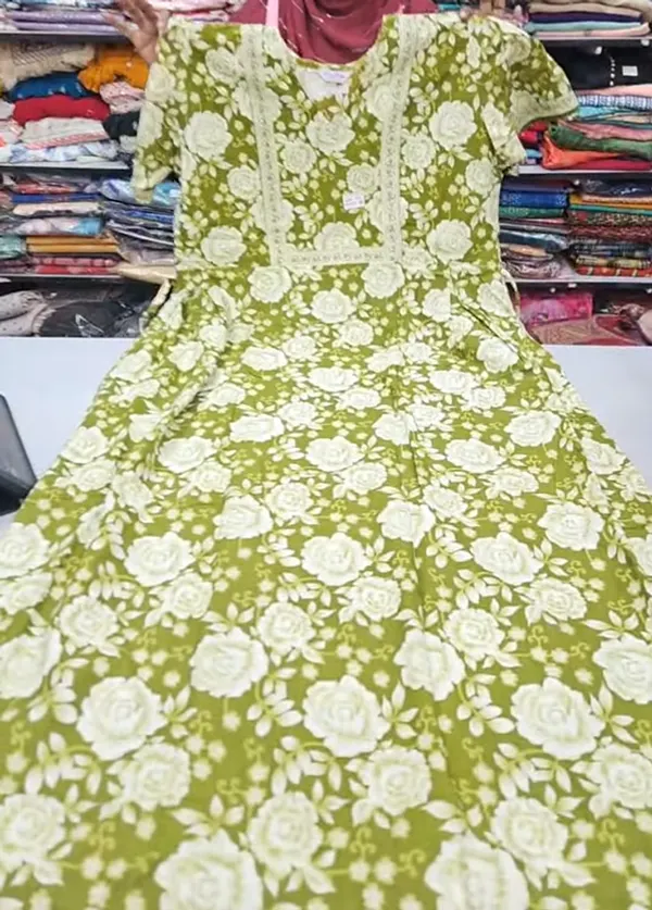 Pure Jaipur Cotton V-Neck Frock Maxi Nighty | NT3593